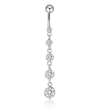 14G Five Crystal Cascade Belly Bar