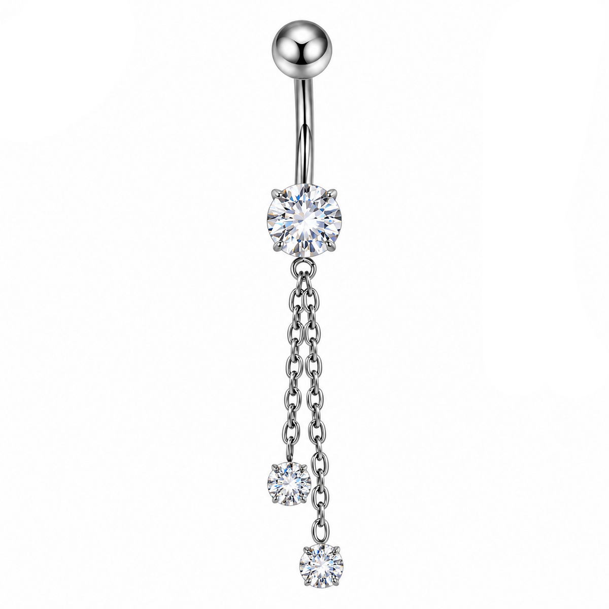 14G Titanium Four Crystal Cascade Belly Bar.