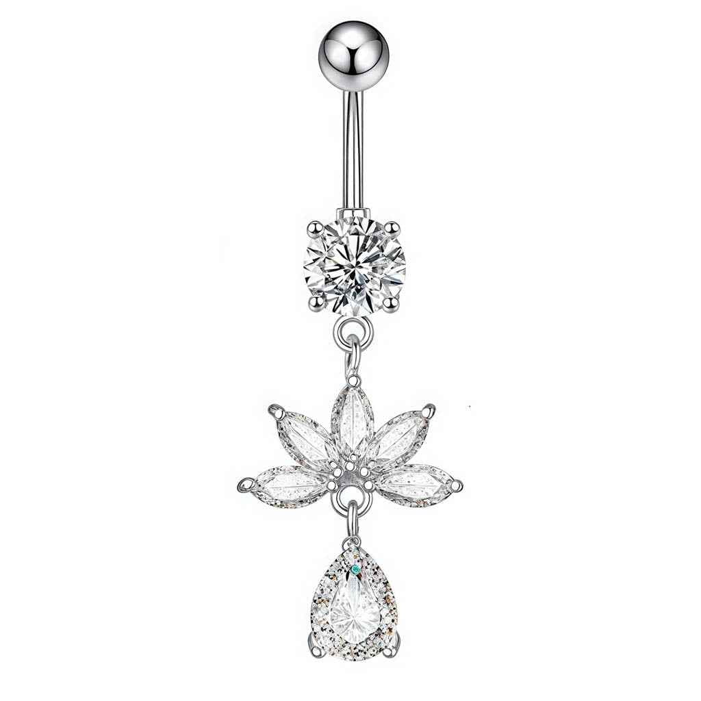 14 Gauge Crystal Lotus Flower Belly Button Bar
