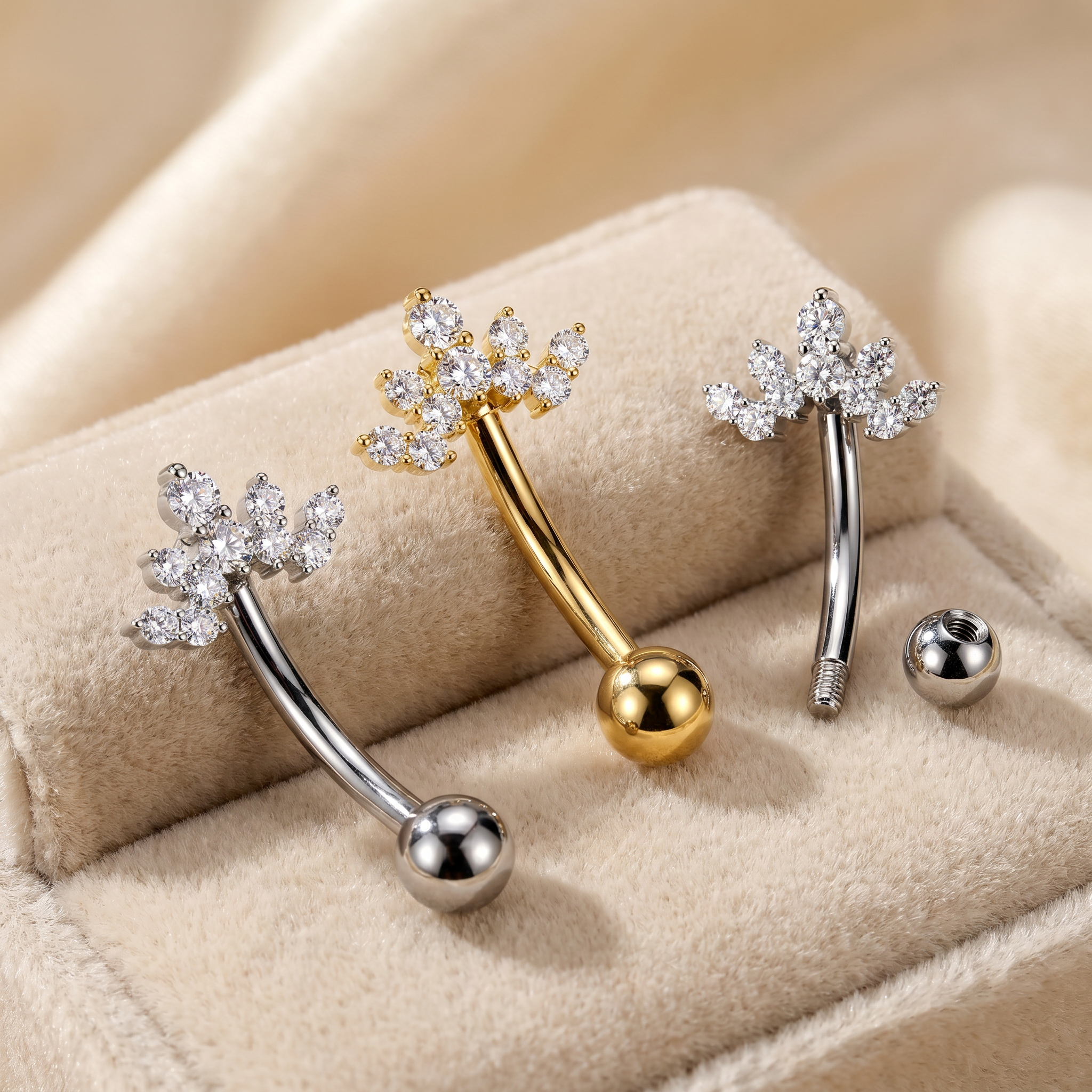 14 Gauge Crystal Cluster Reverse Belly Button Bar