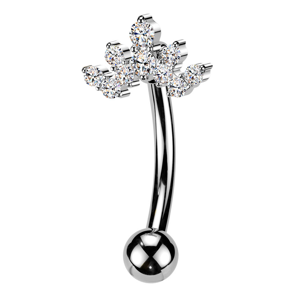 14 Gauge Crystal Cluster Reverse Belly Button Bar