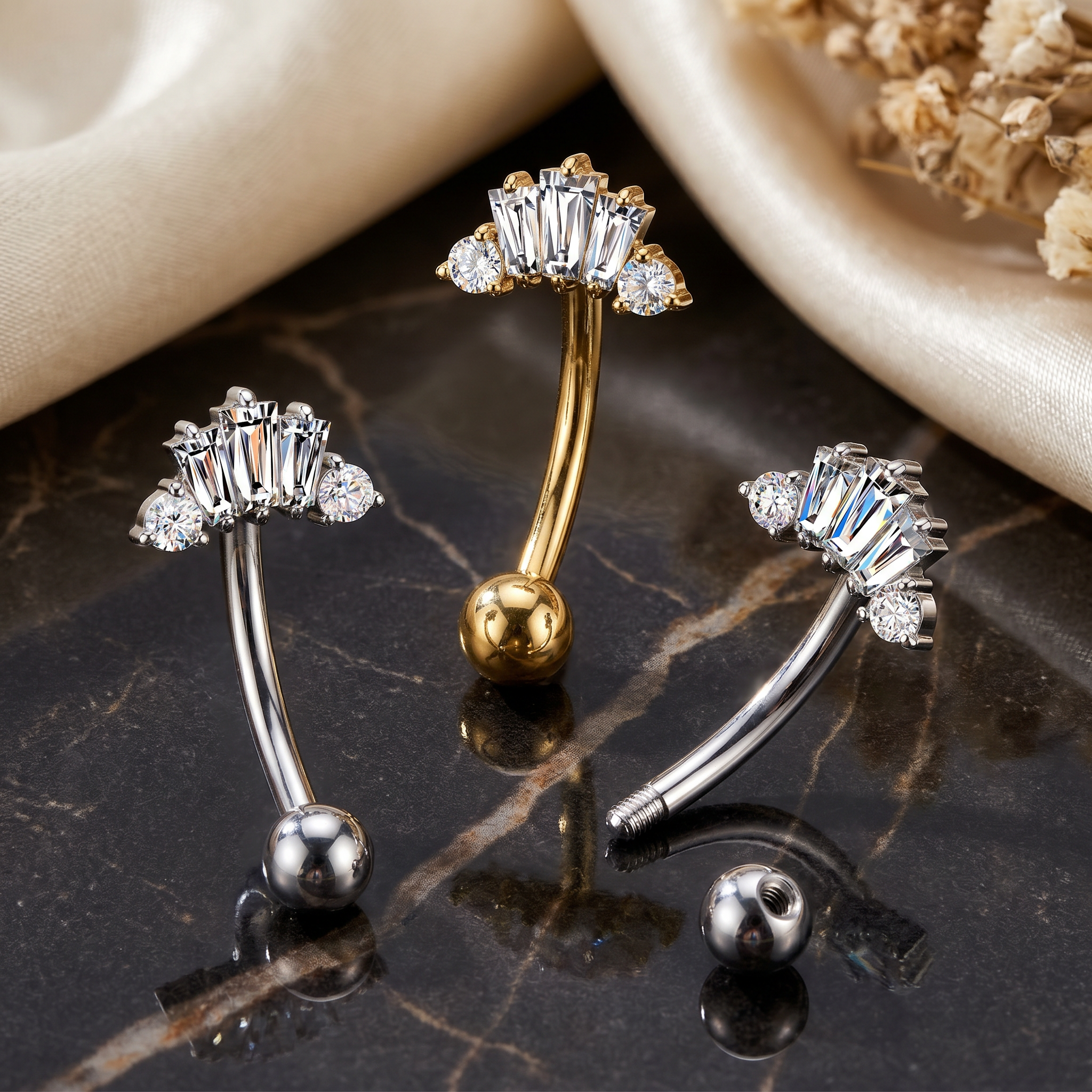 14 Gauge Crystal Row Reverse Belly Button Bar