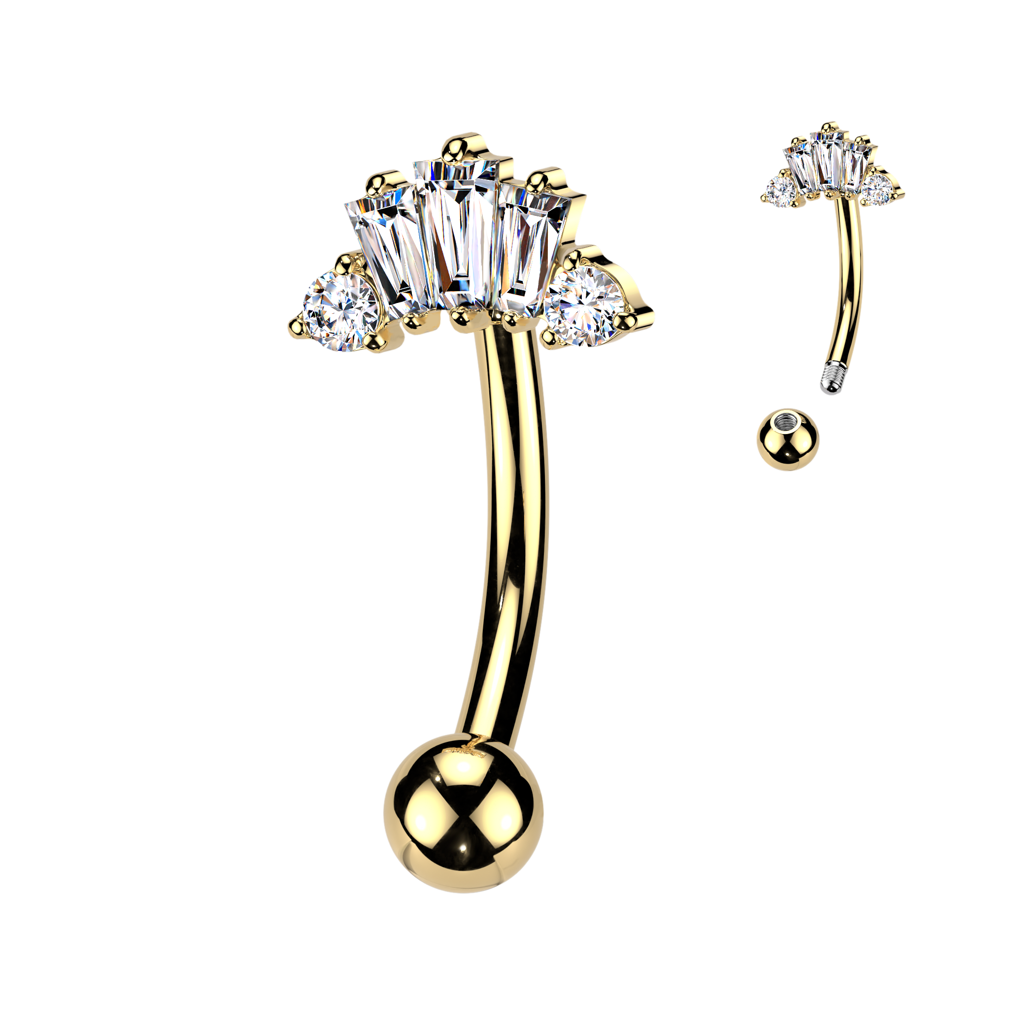 14 Gauge Crystal Row Reverse Belly Button Bar