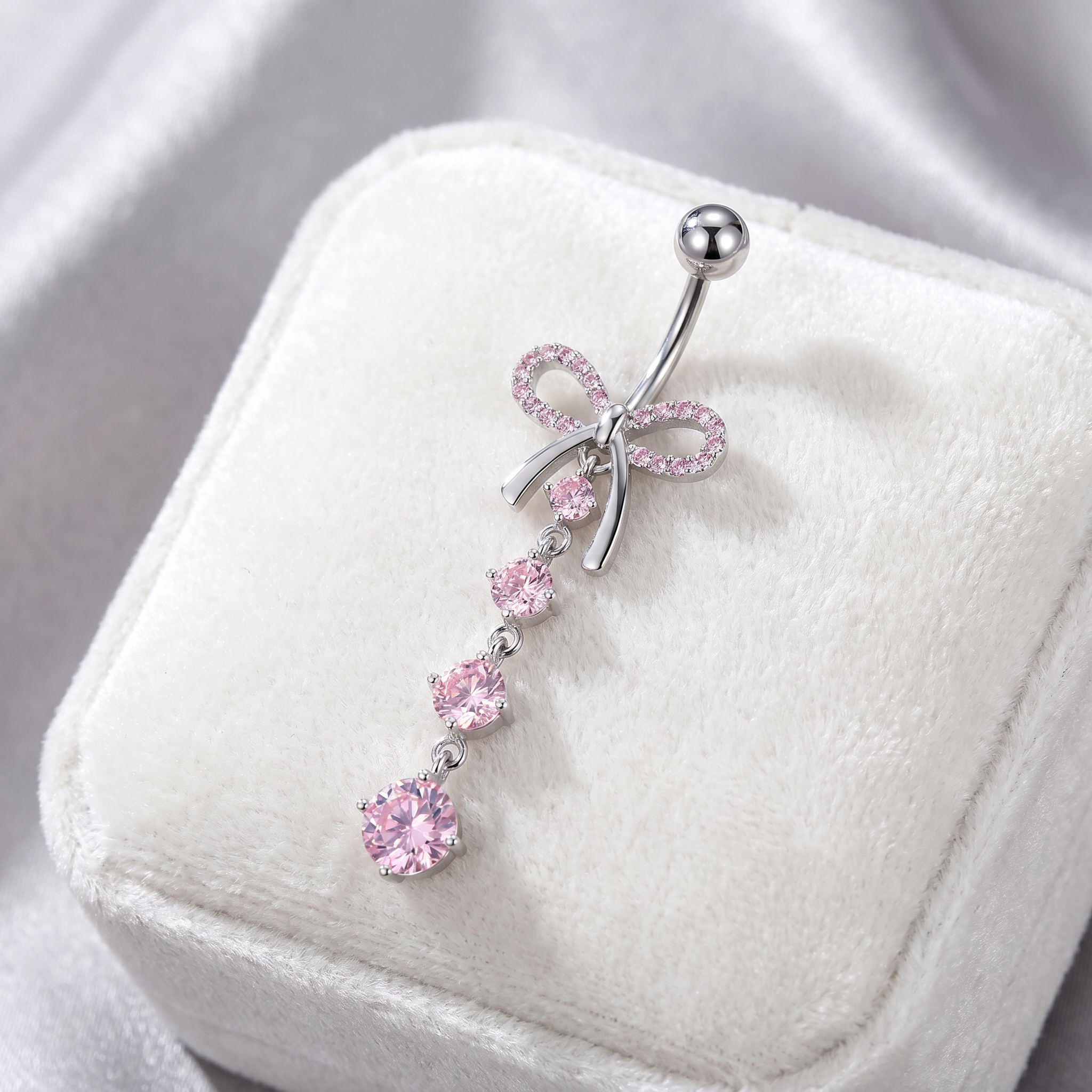 14 Gauge Dangling Crystal Bow Belly Button Bar