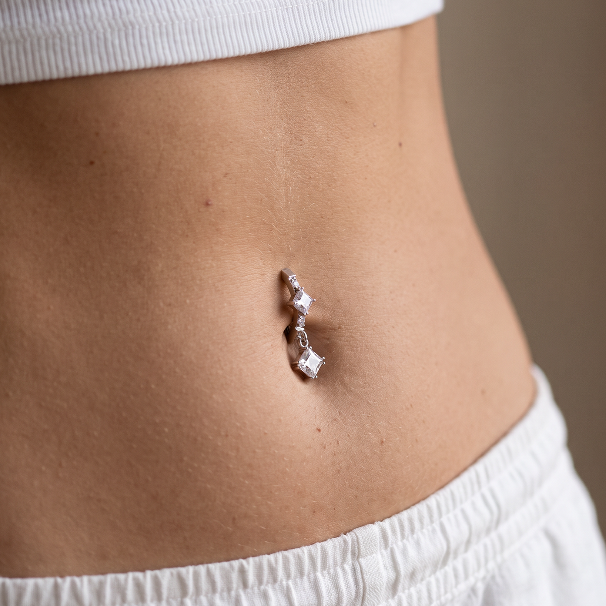 14 Gauge Dangling Crystal Hinged Belly Button Ring
