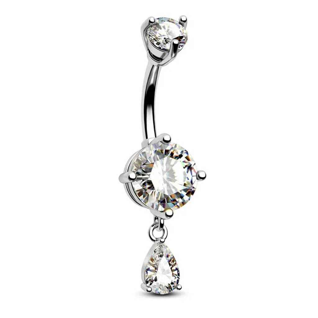 14 Gauge Dangling Crystal Teardrop Belly Button Bar