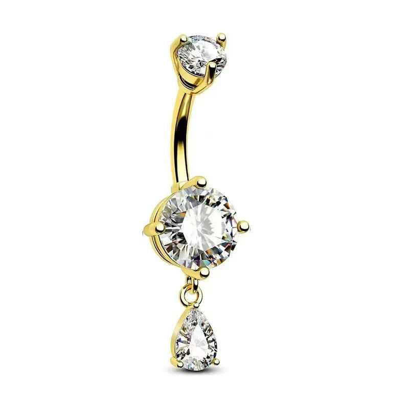 14 Gauge Dangling Crystal Teardrop Belly Button Bar