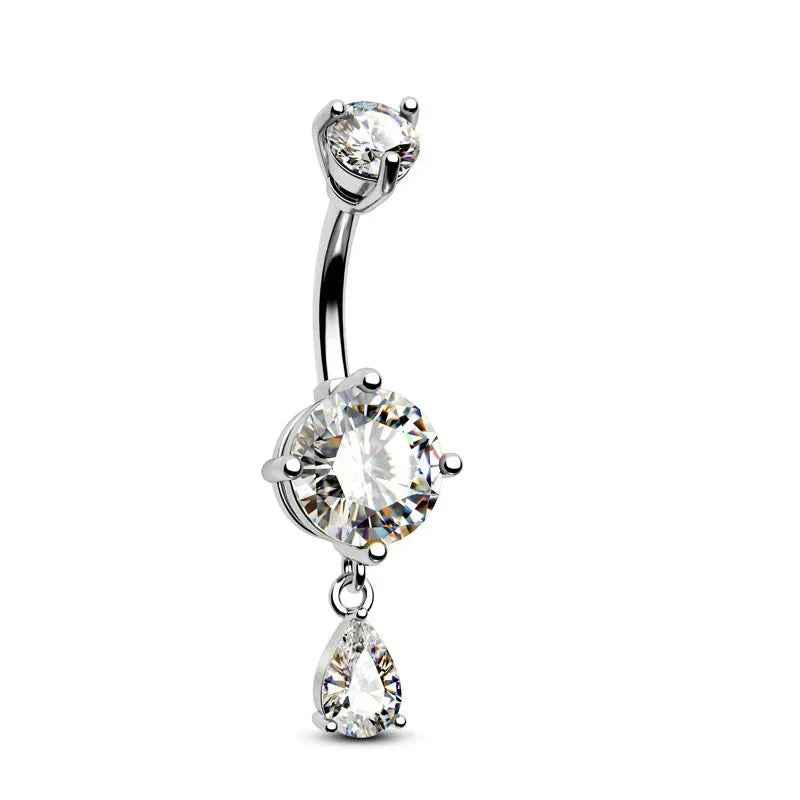 14 Gauge Dangling Crystal Teardrop Belly Button Bar