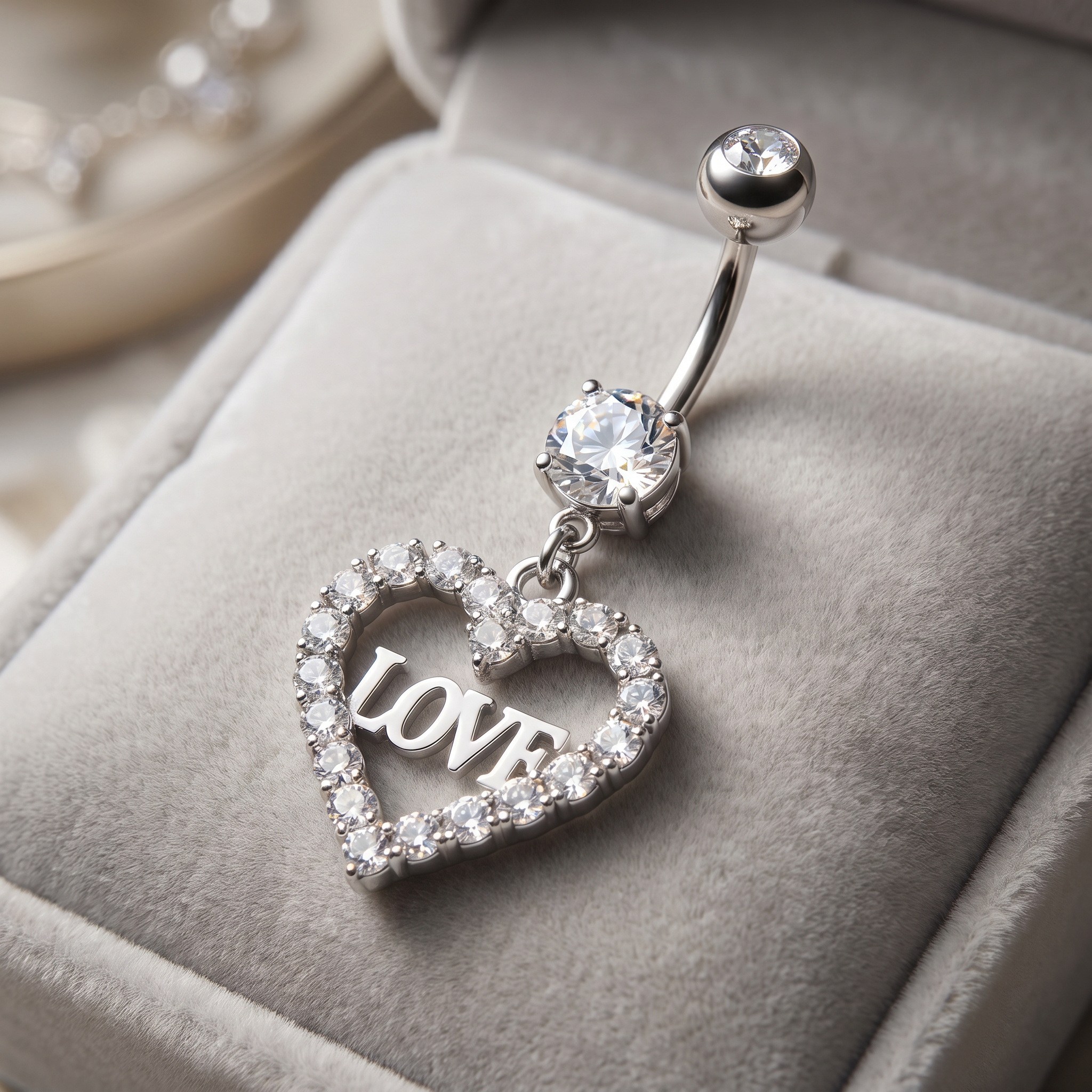 Cherry Diva Belly Bar 14 Gauge Dangling Love Heart Belly Button Bar