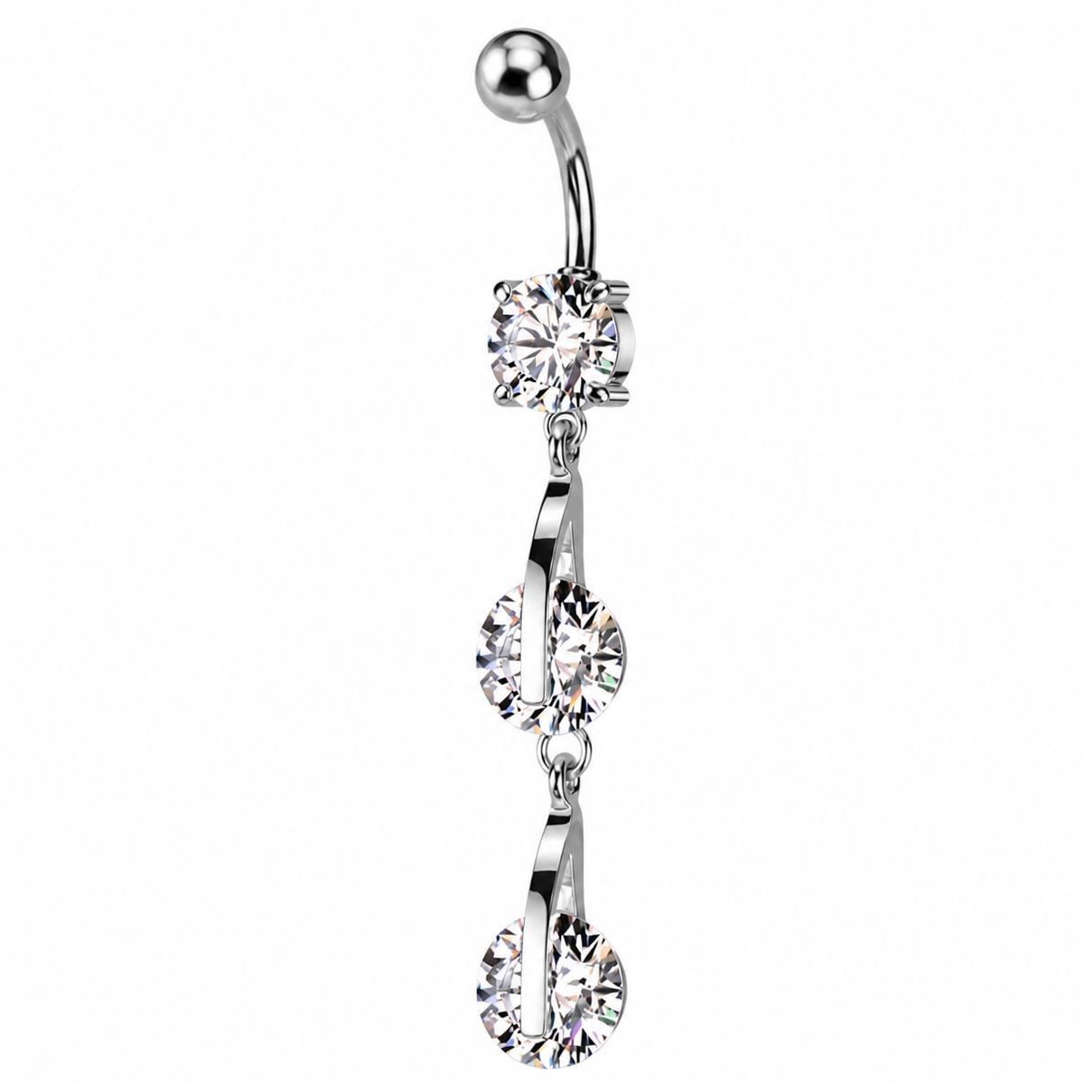 14 Gauge Double Dangling Gemstone Belly Bar