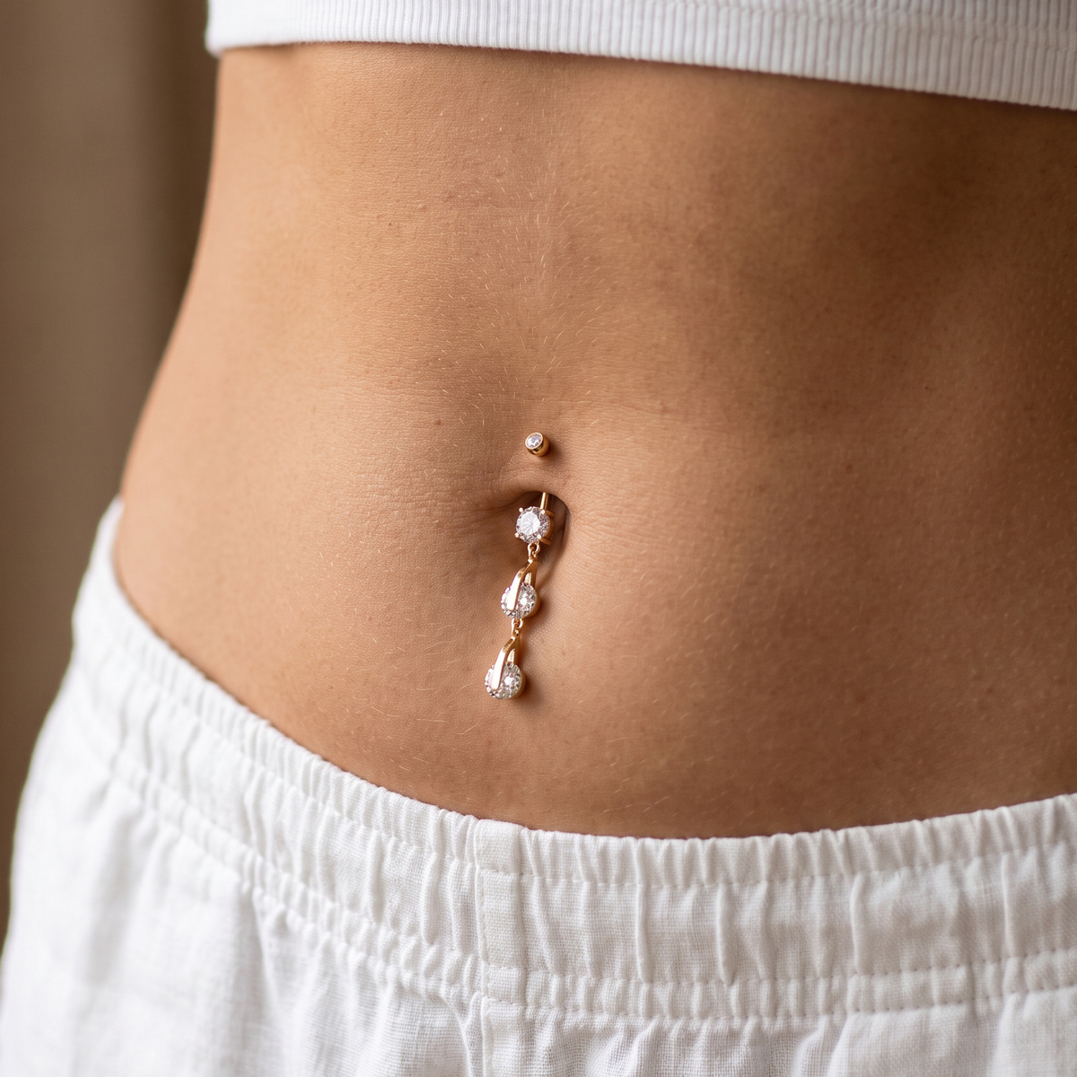 14 Gauge Double Dangling Gemstone Belly Bar