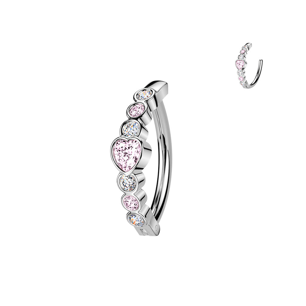 14 Gauge Hinged Crystal Hearts Belly Button Ring