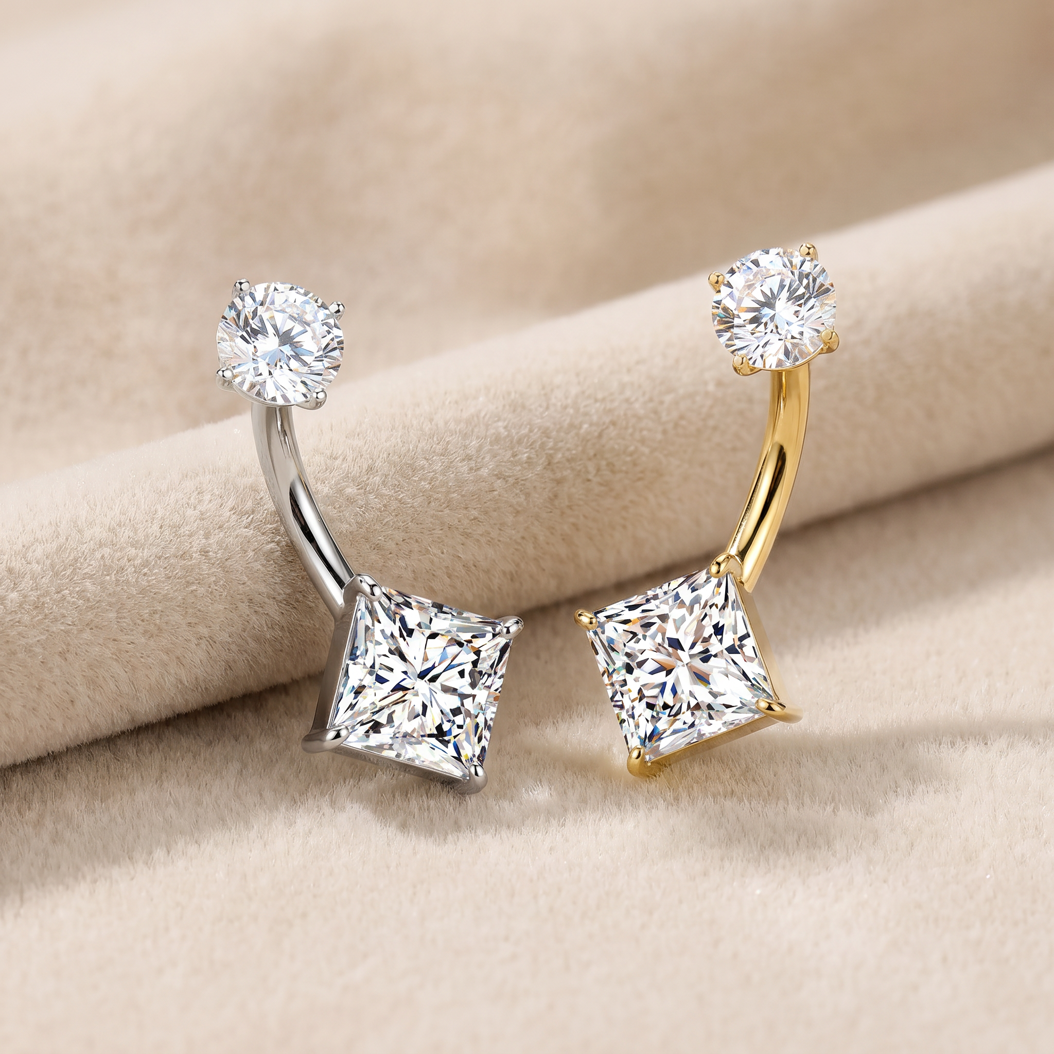 14 Gauge Hypoallergenic Crystal Diamond Belly Bar