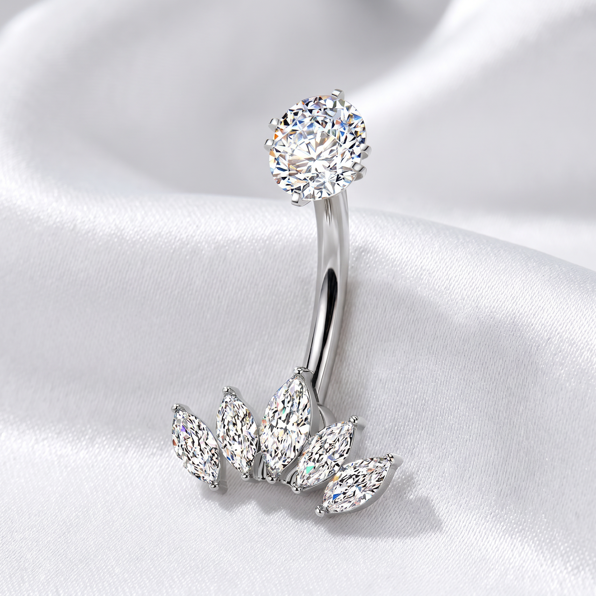 14 Gauge Hypoallergenic Crystal Fan Belly Bar