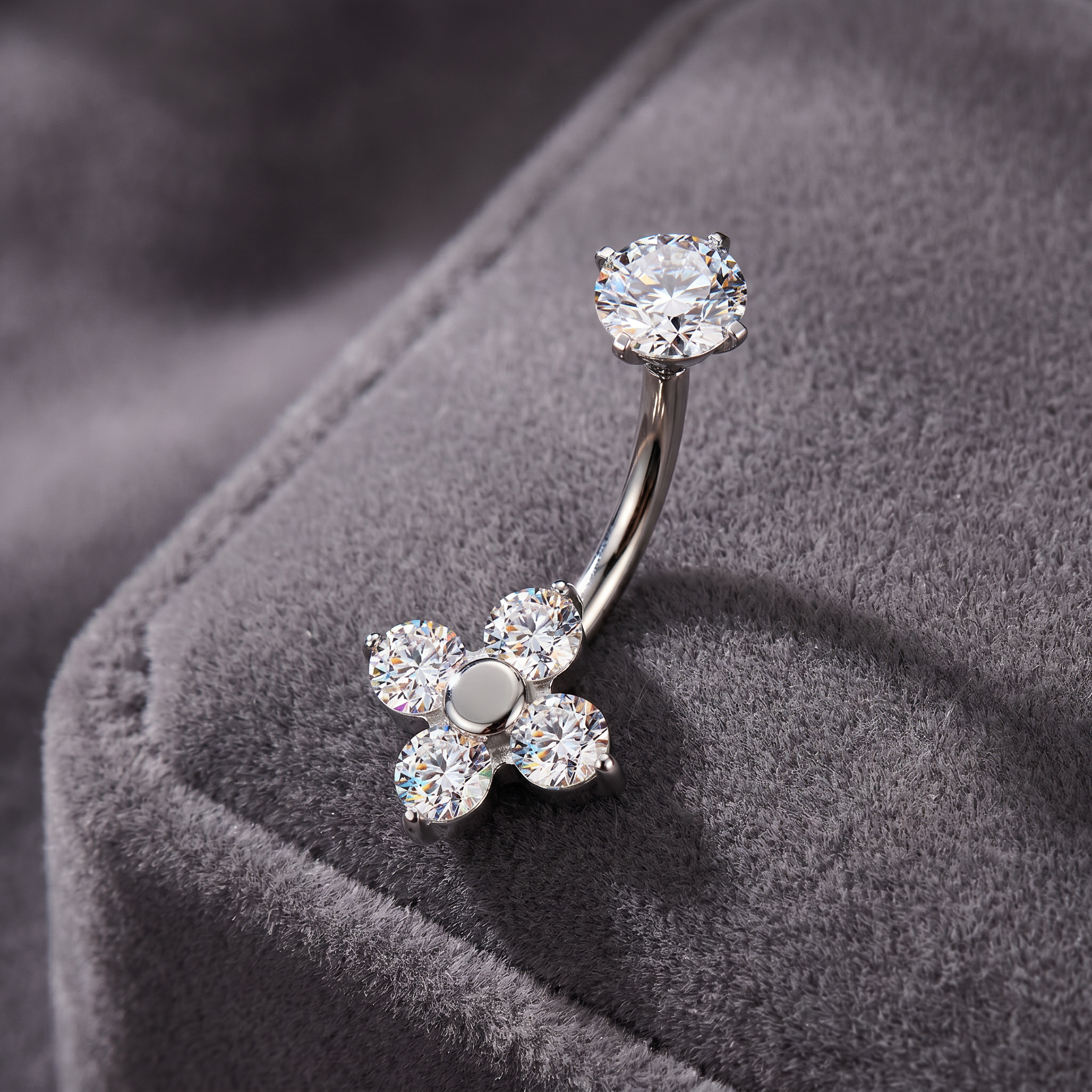 14 Gauge Hypoallergenic Crystal Flower Belly Bar