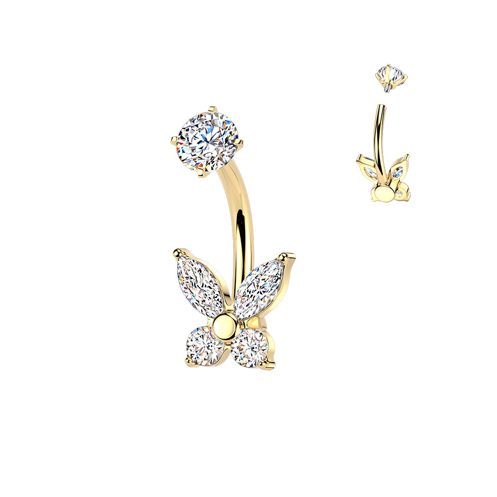 14 Gauge Hypoallergenic Crystal Flower Belly Bar