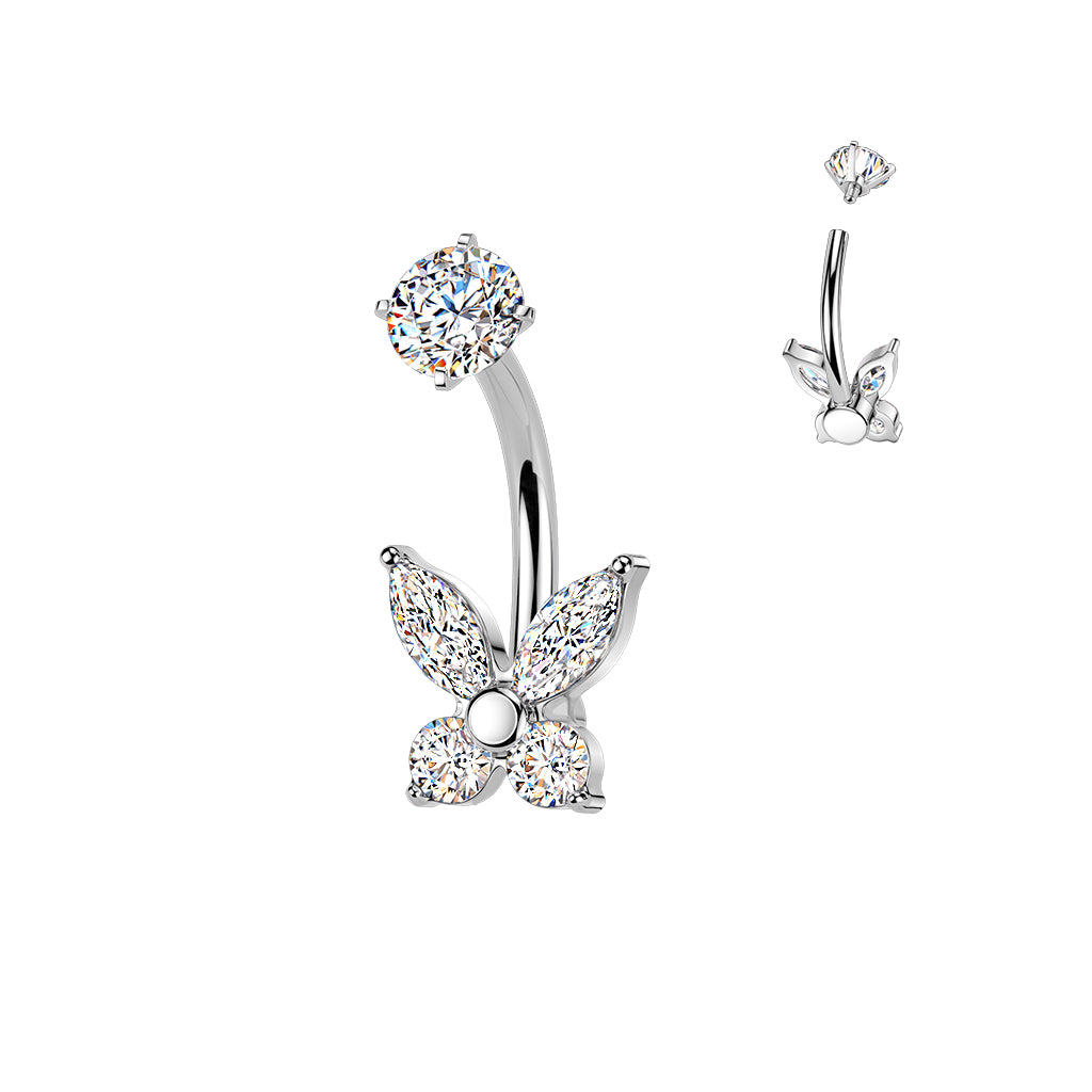 14 Gauge Hypoallergenic Crystal Flower Belly Bar