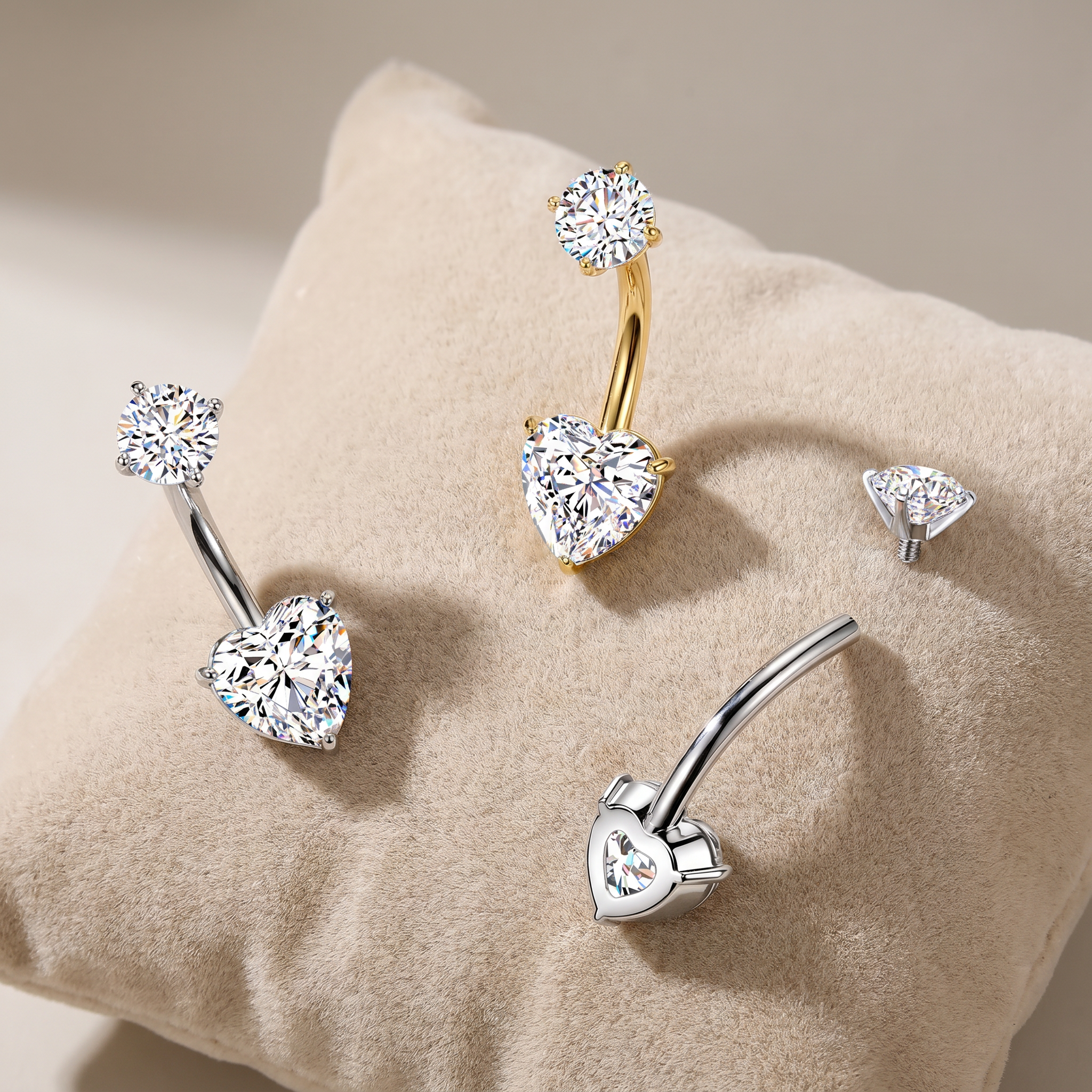 14 Gauge Hypoallergenic Crystal Heart Belly Bar
