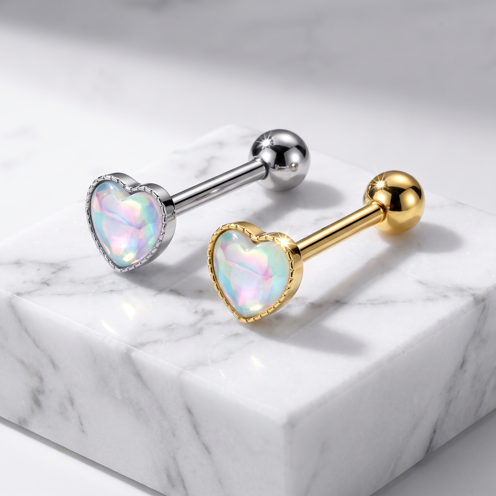 14 Gauge Hypoallergenic Crystal Heart Tongue Bar