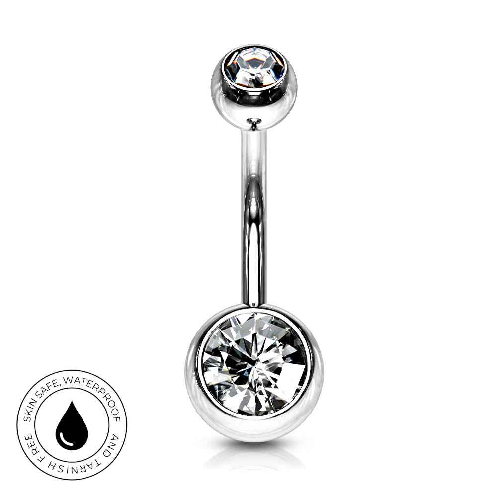 14 Gauge Hypoallergenic Double Crystal Belly Bar
