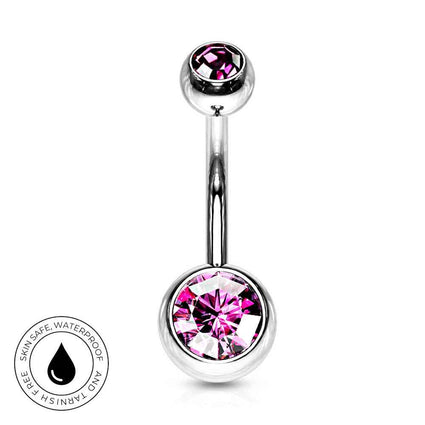 14 Gauge Hypoallergenic Double Crystal Belly Bar