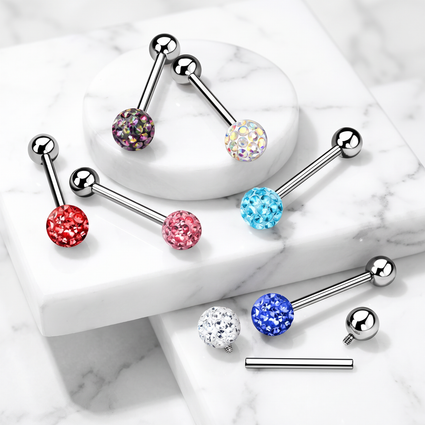 14 Gauge Internally Threaded Glitterball Tongue Barbell