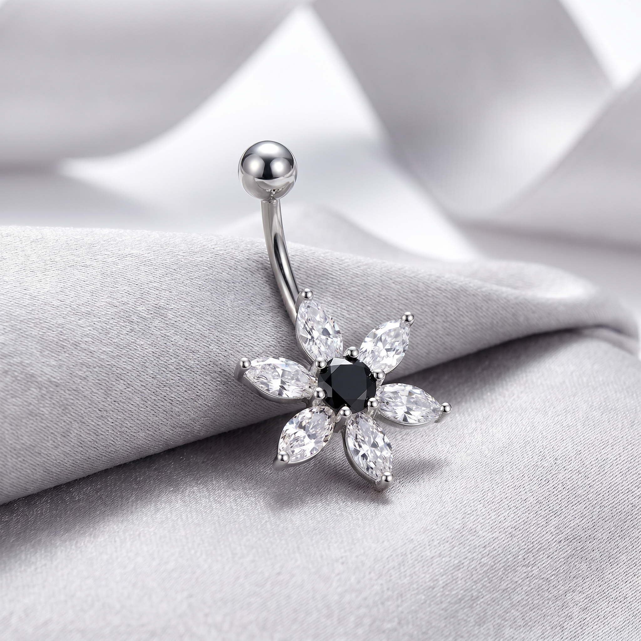 14 Gauge Onyx Flower Belly Button Bar