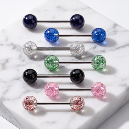 14 Gauge Surgical Steel Glitter Ball Barbell