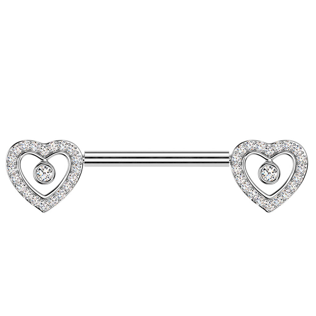 14 Gauge Threadless Crystal Heart Nipple Barbell