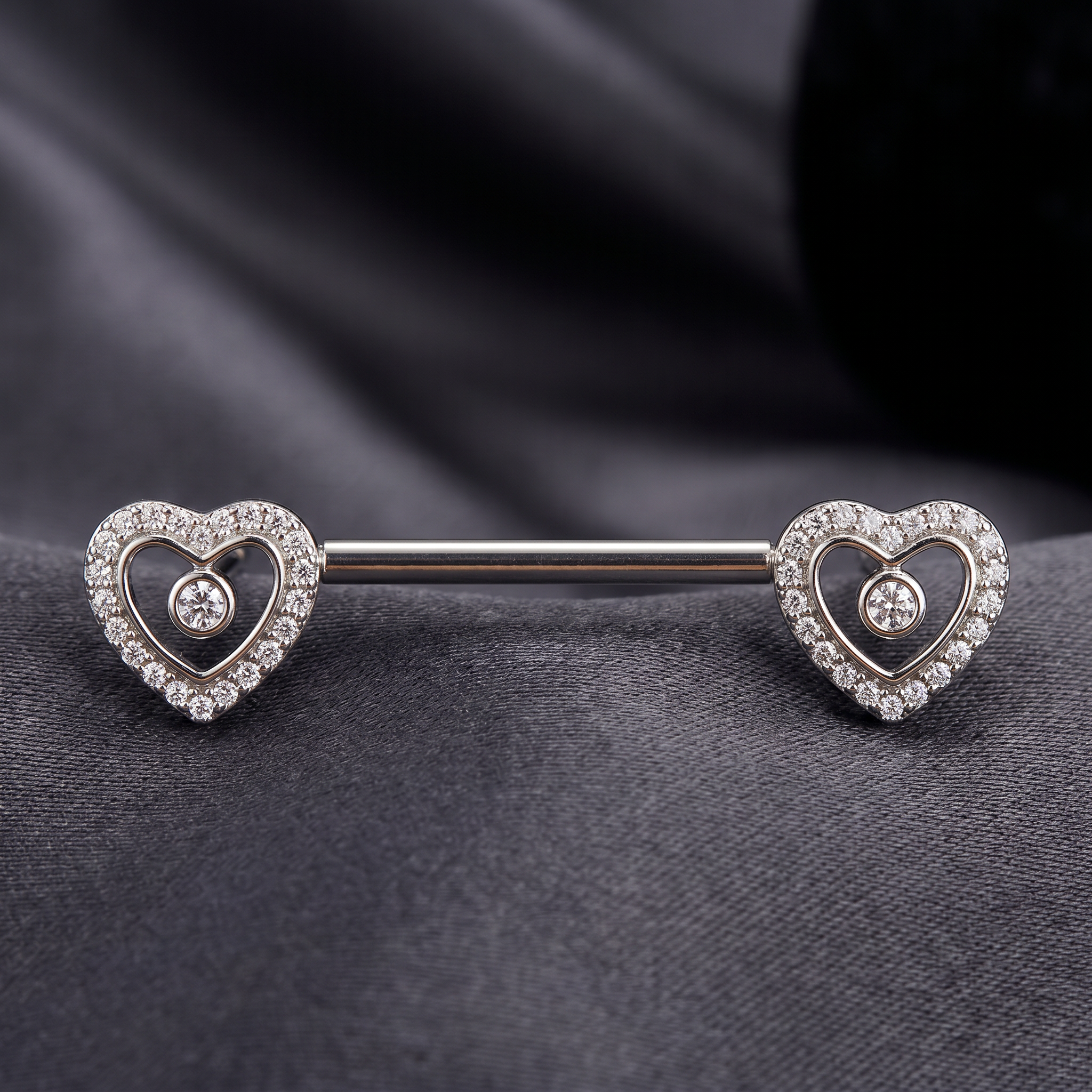 14 Gauge Threadless Crystal Heart Nipple Barbell