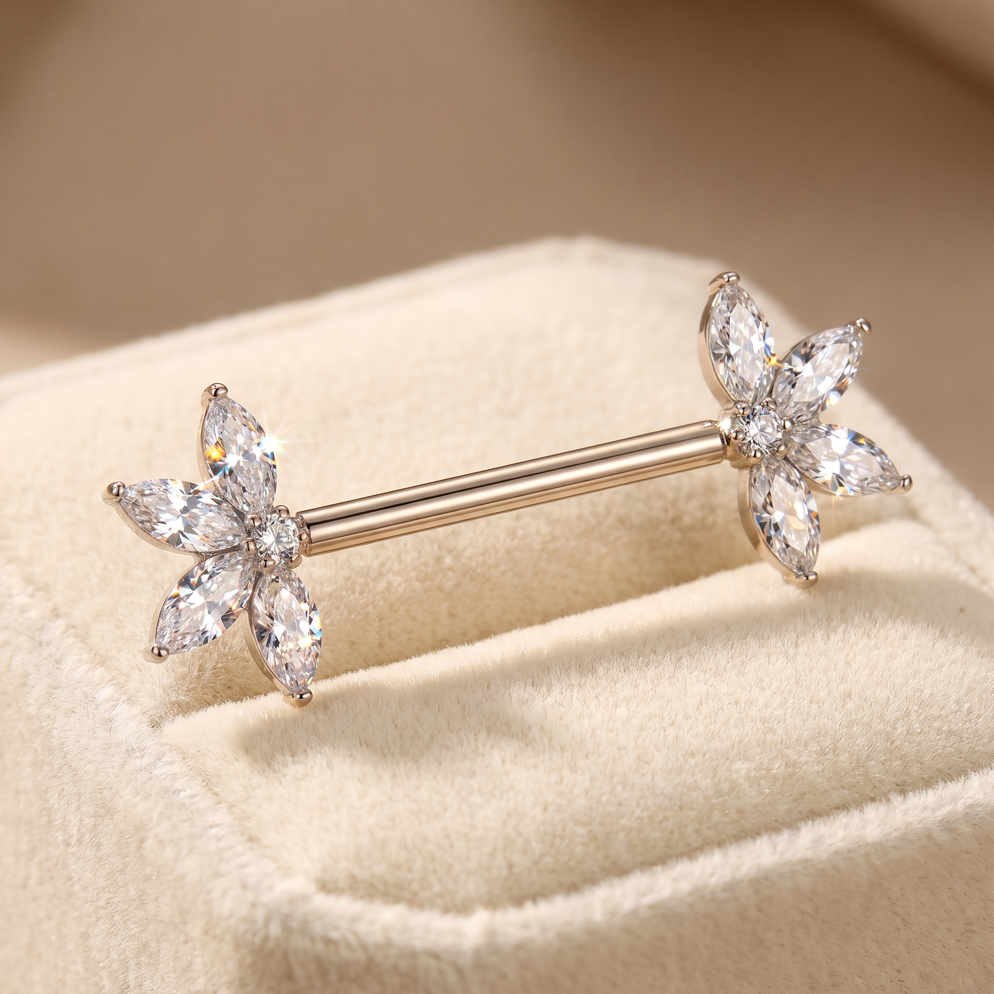 14 Gauge Threadless Marquise Crystal Nipple Barbell