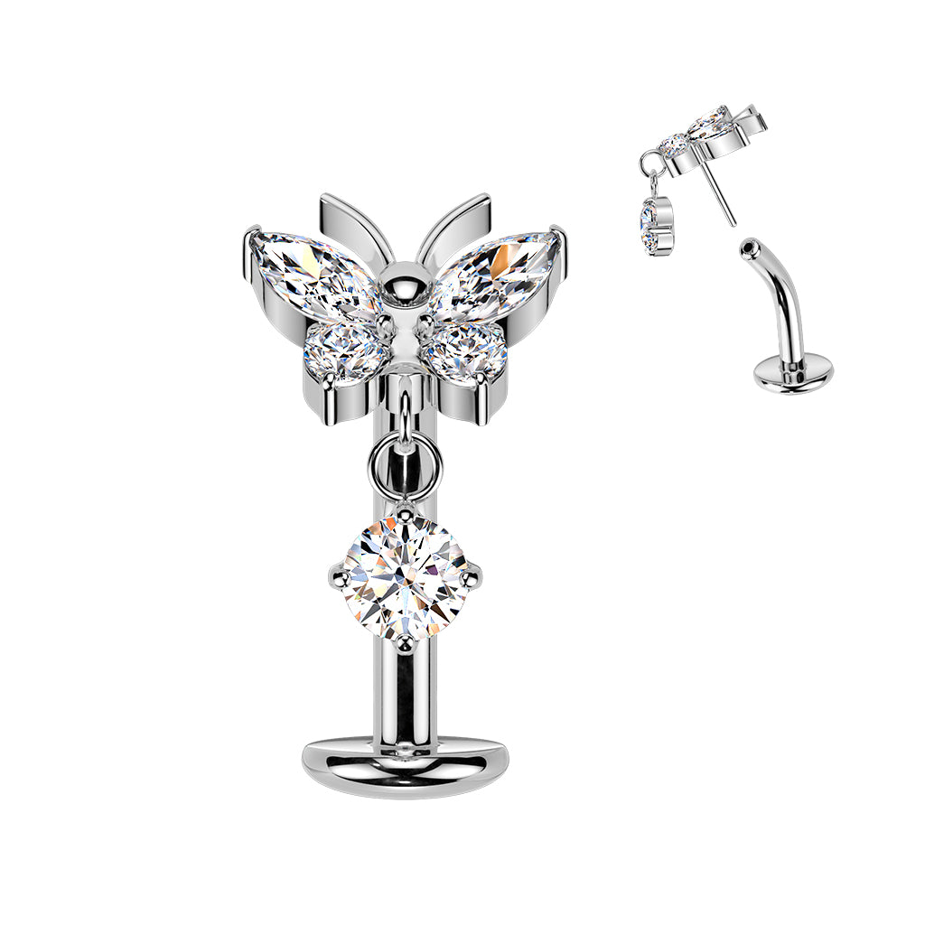 14 Gauge Threadless Titanium Butterfly Floating Belly Button Bar