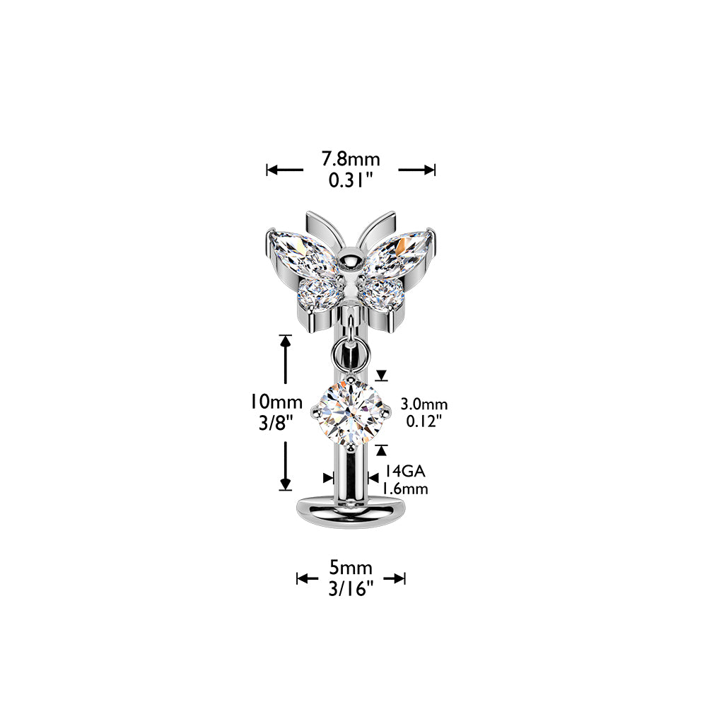14 Gauge Threadless Titanium Butterfly Floating Belly Button Bar