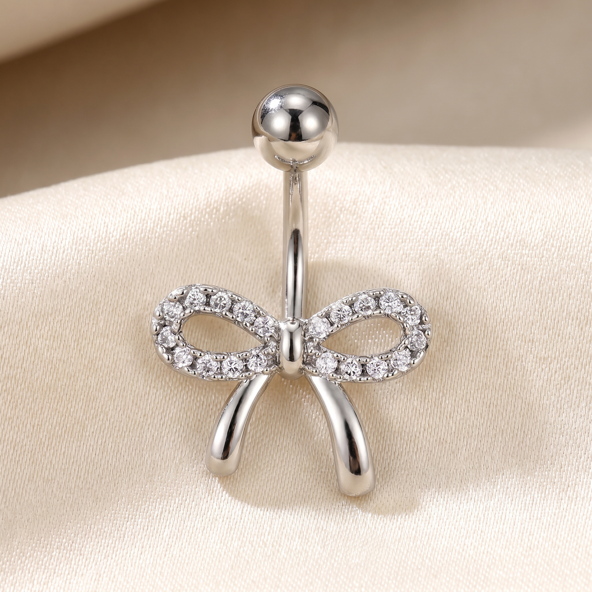 14 Gauge Titanium Crystal Bow Belly Button Bar
