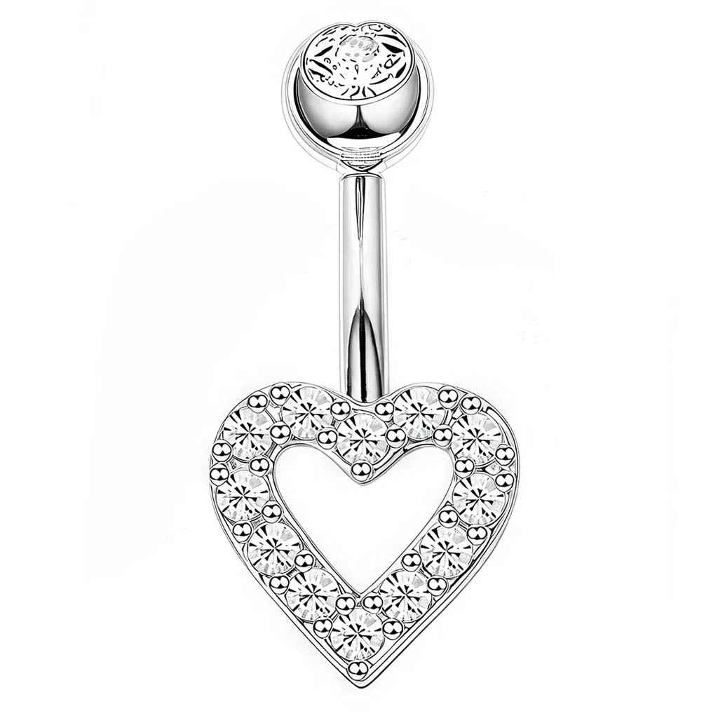 14 Gauge Hollow Crystal Heart Belly Button Bar