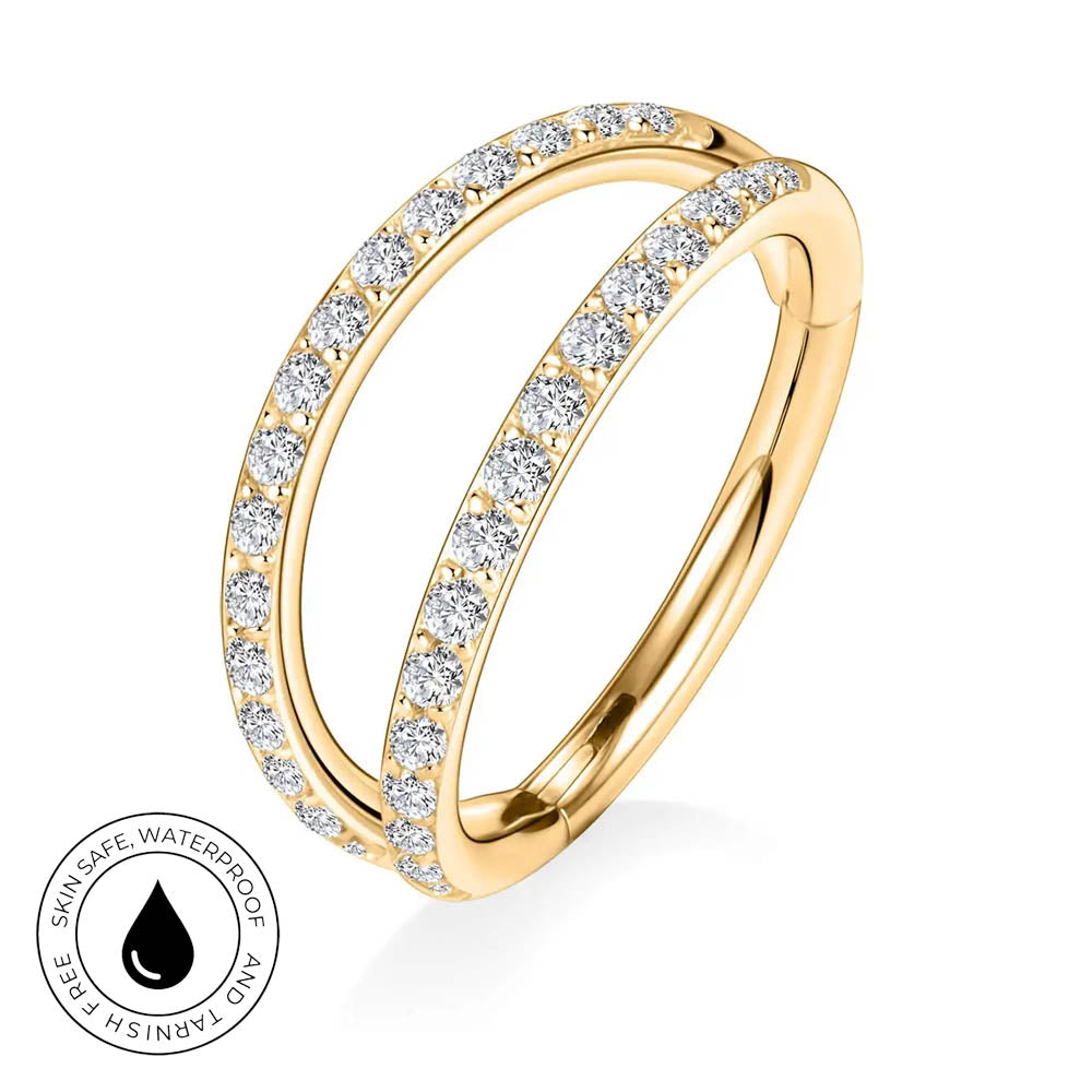 16 Gauge Hypoallergenic Double Crystal Hinged Hoop