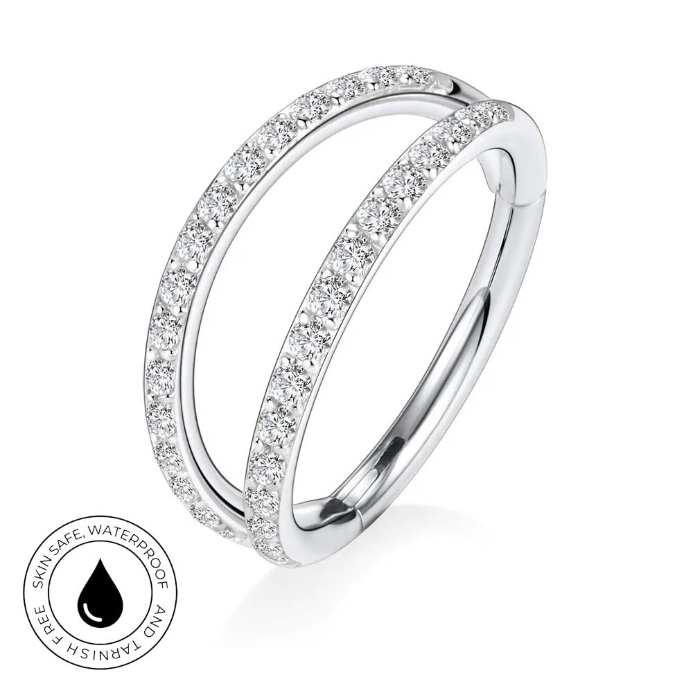 16 Gauge Hypoallergenic Double Crystal Hinged Hoop