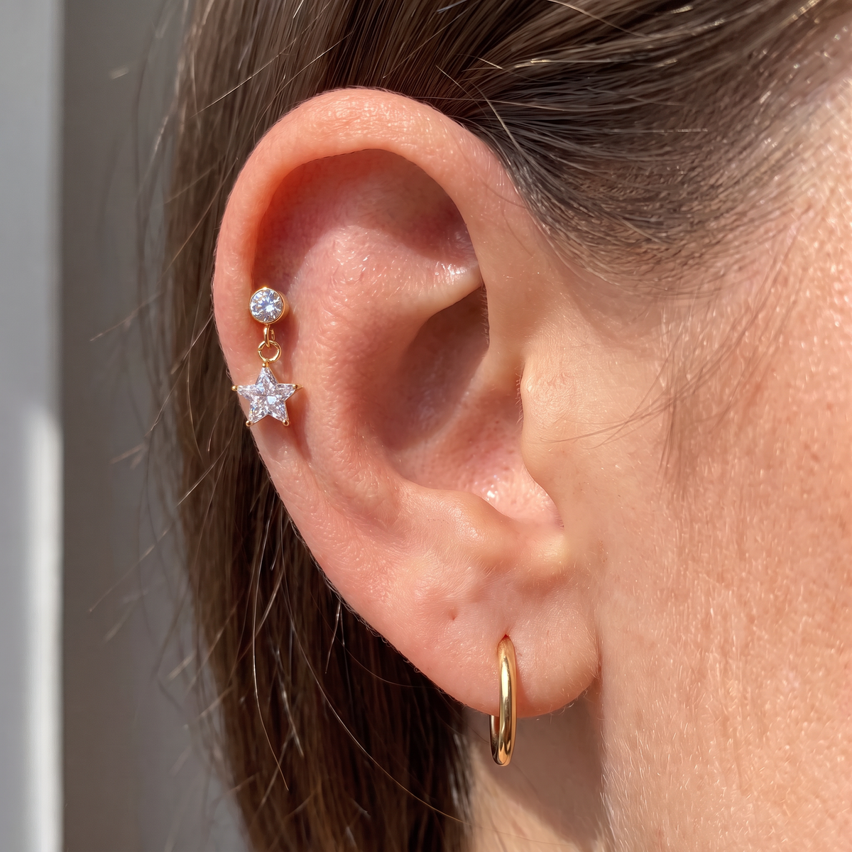 16 Gauge Hypoallergenic Internally Threaded Dangling Star Stud