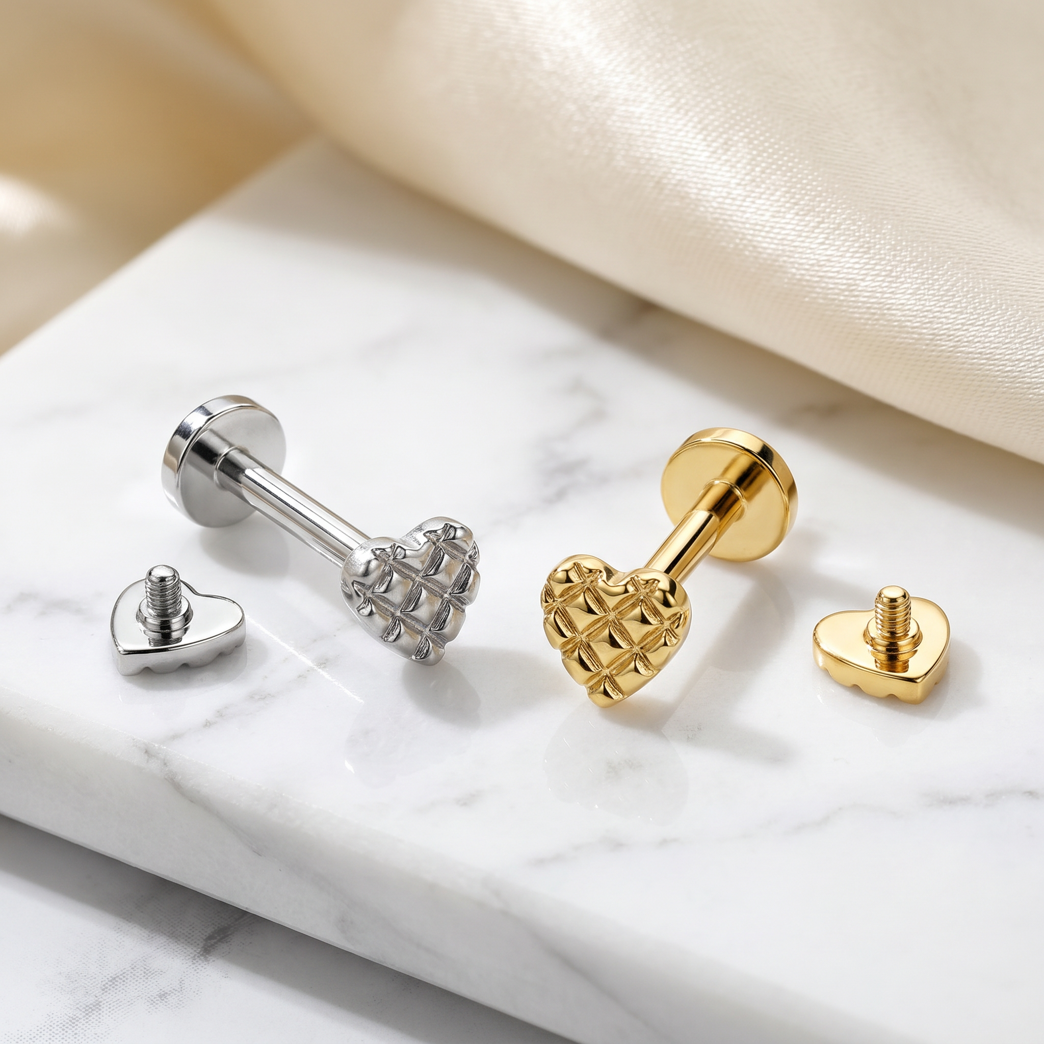 16 Gauge Internally Threaded Embossed Heart Stud