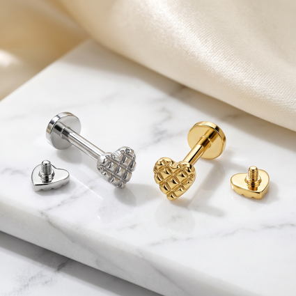 16 Gauge Internally Threaded Embossed Heart Stud