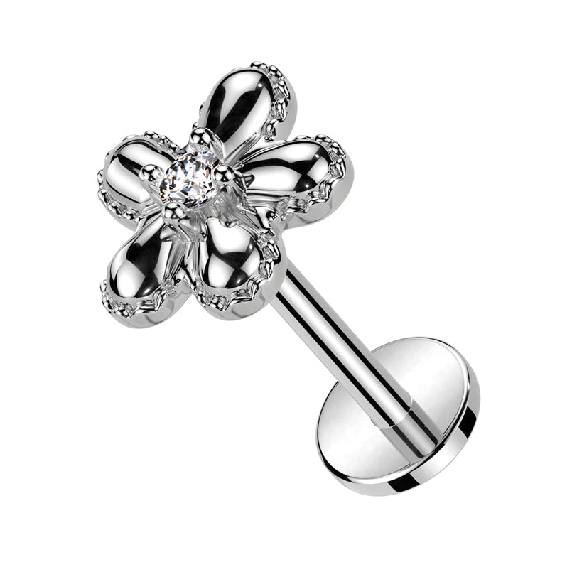 silver flower chat flat back cartilage stud