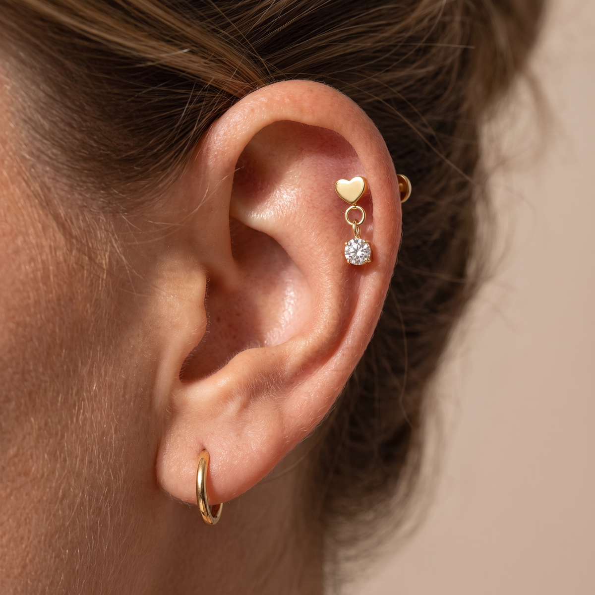 16 Gauge Threadless Titanium Dangling Crystal Heart Stud