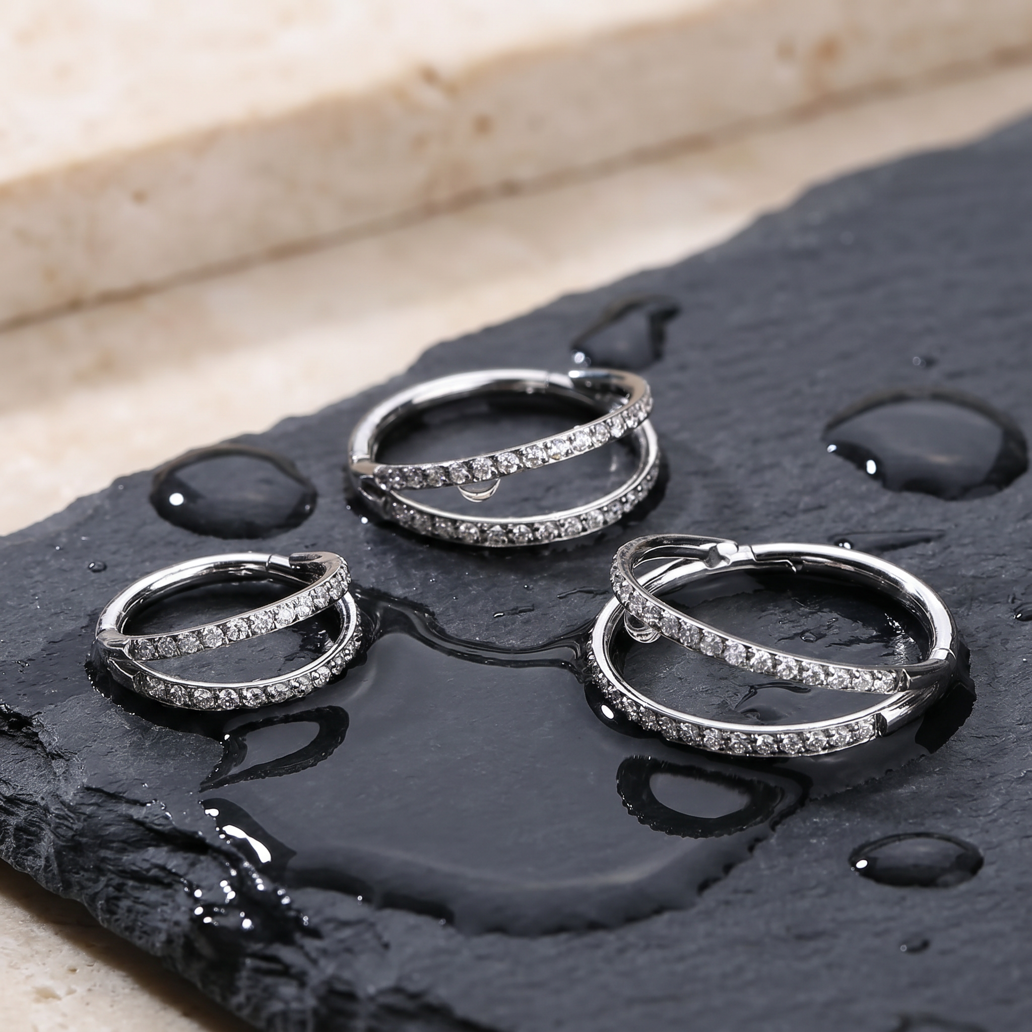 16 Gauge Titanium Crystal Double Row Hinged Hoop Ring