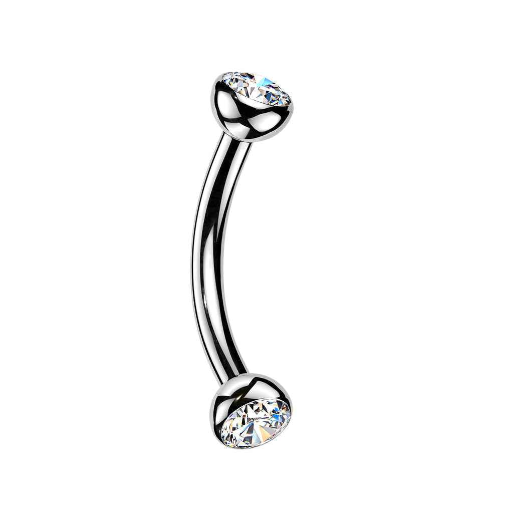 16 Gauge Titanium Curved Eyebrow Barbell With Threadless Crystal Ends