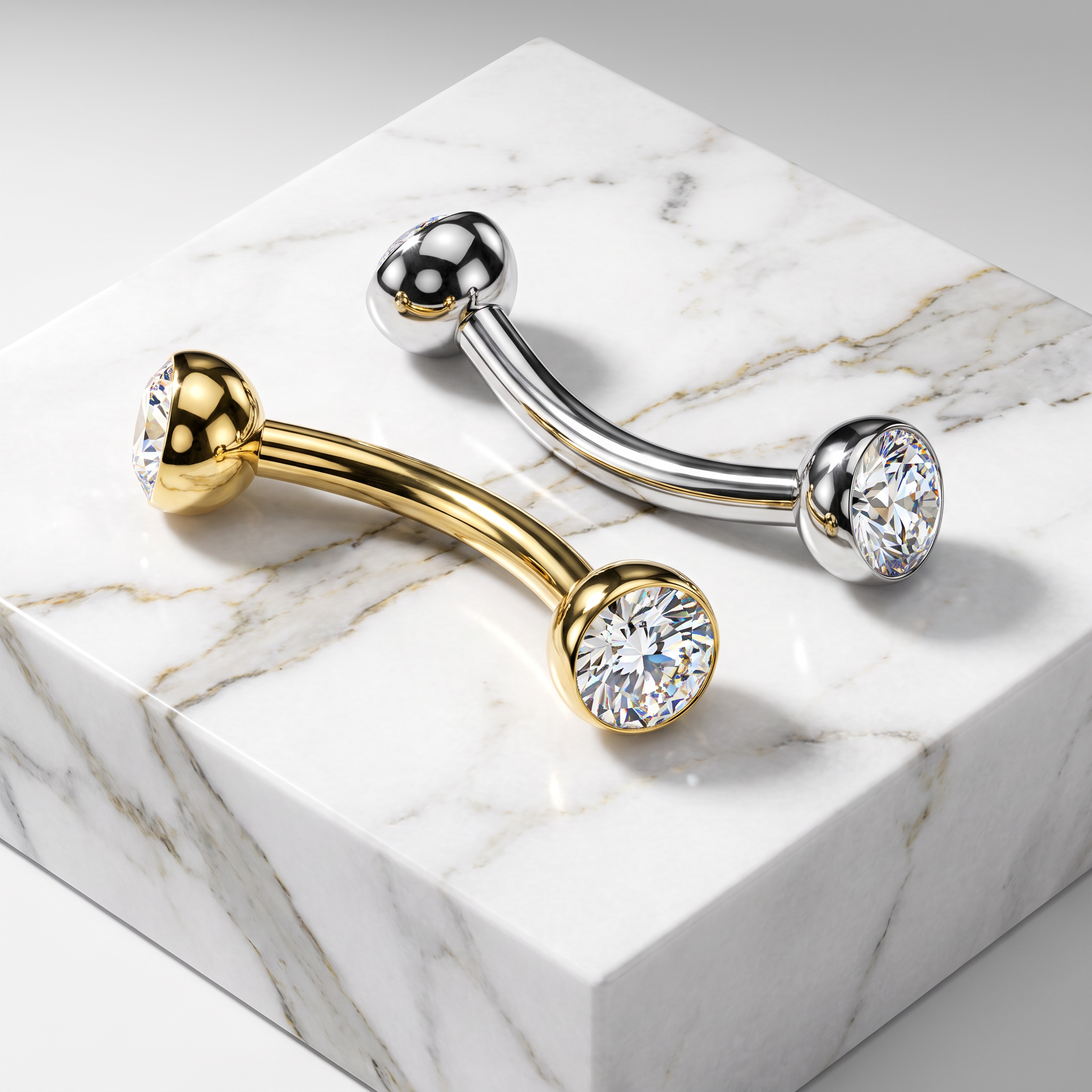 16 Gauge Titanium Curved Eyebrow Barbell With Threadless Crystal Ends