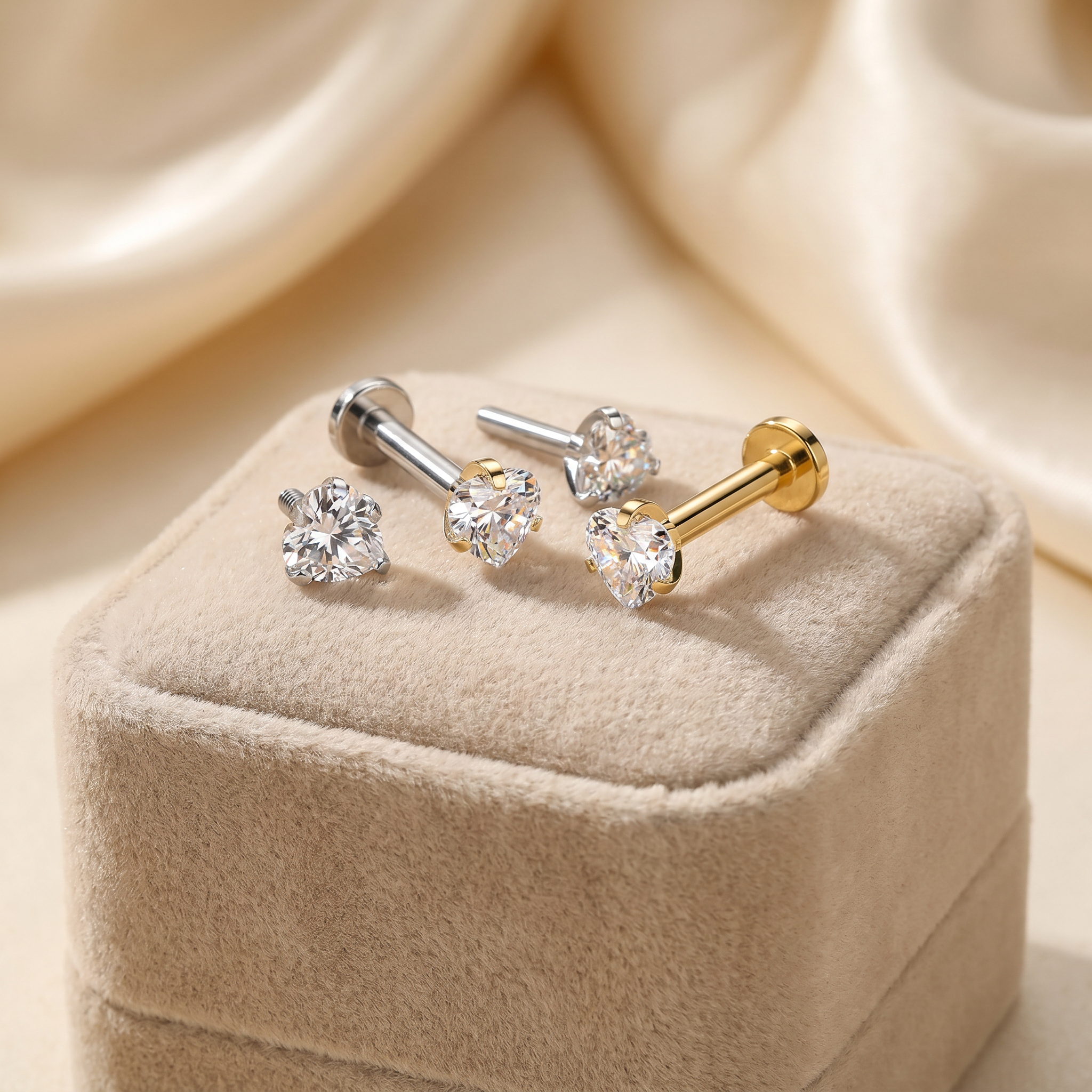 16 Gauge Titanium Prong Set Crystal Heart Stud