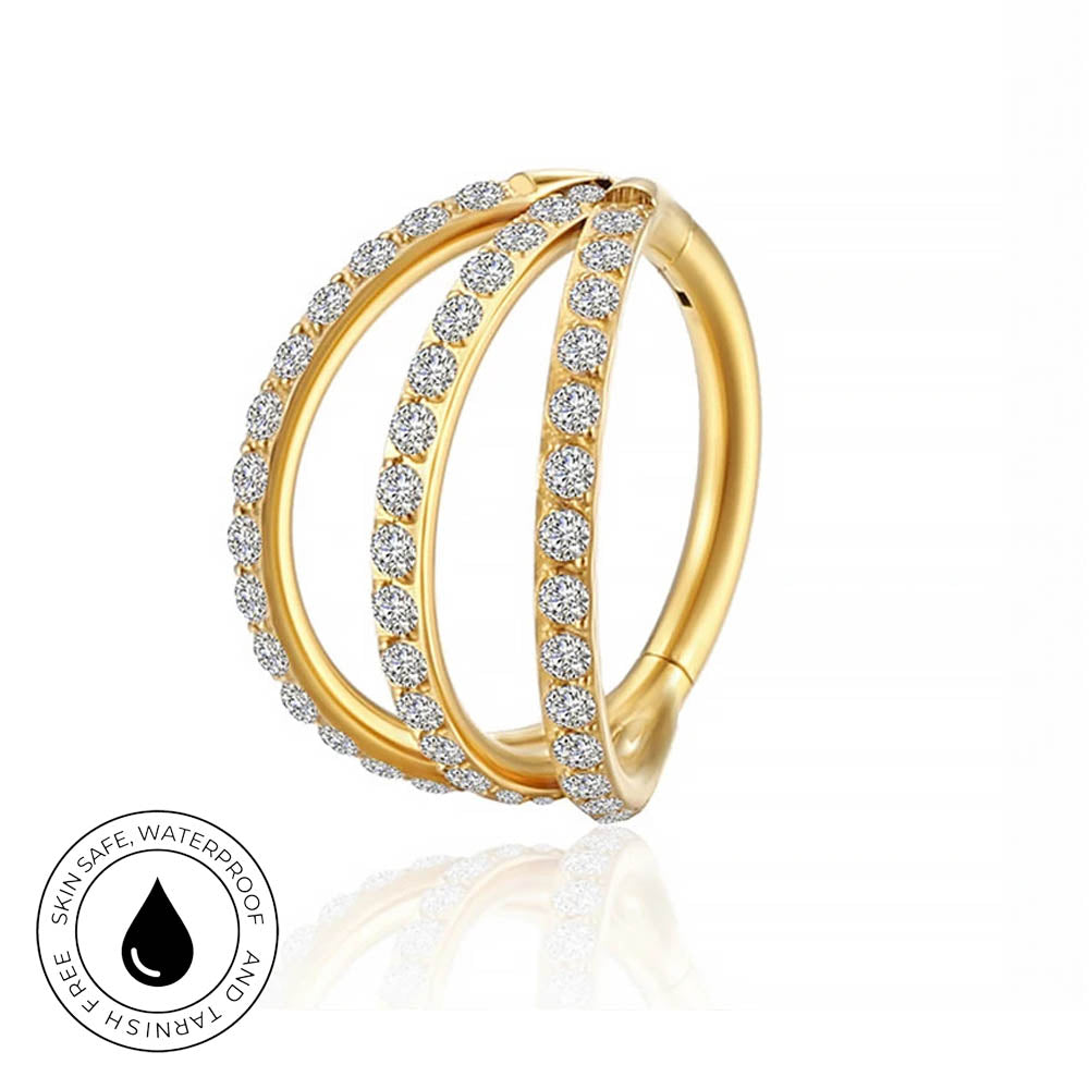 16 Gauge Titanium Triple Crystal Hinged Hoop
