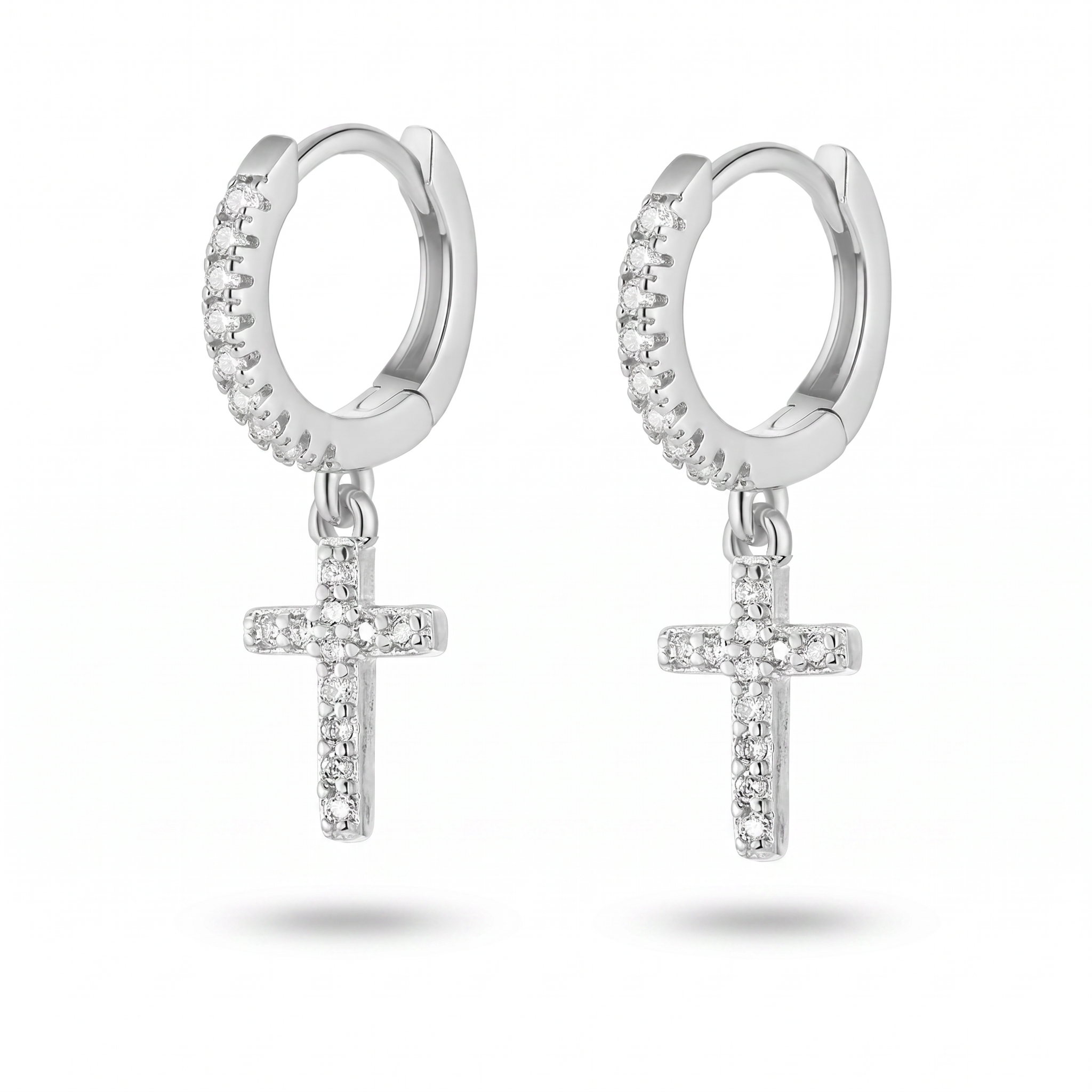 18 Gauge Dangling Crystal Cross Hoop Earrings