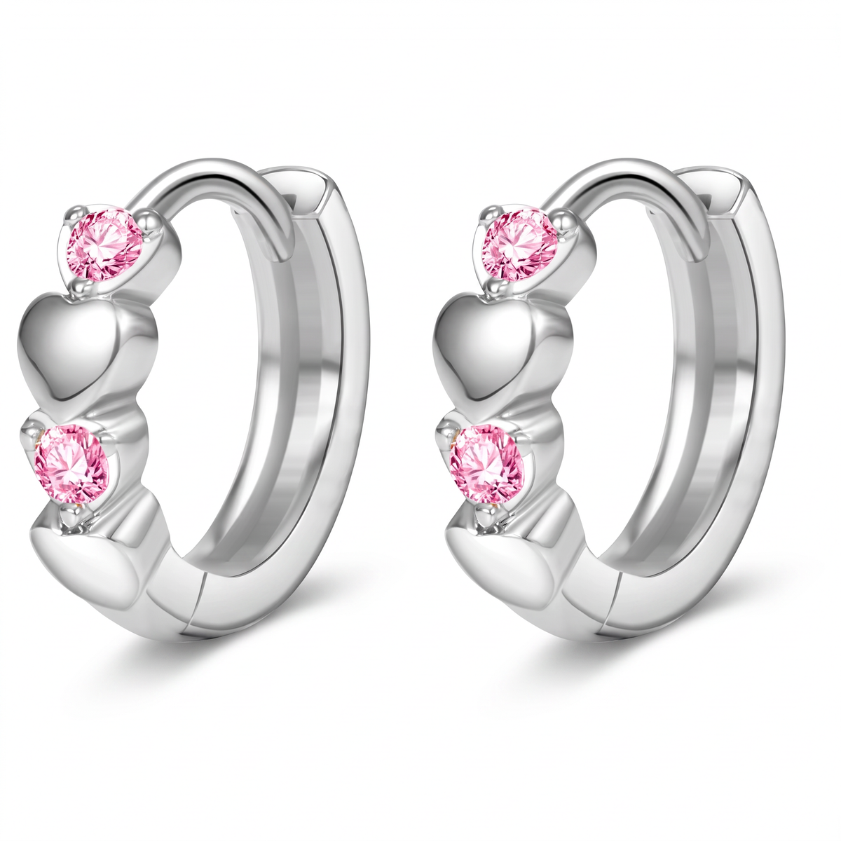 18 Gauge Hypoallergenic Crystal Heart Kids Hoop Earrings