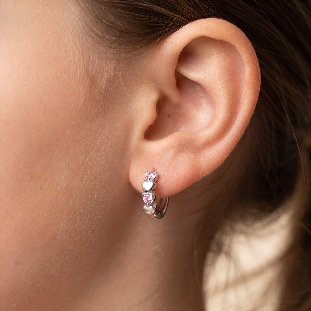 18 Gauge Hypoallergenic Crystal Heart Kids Hoop Earrings